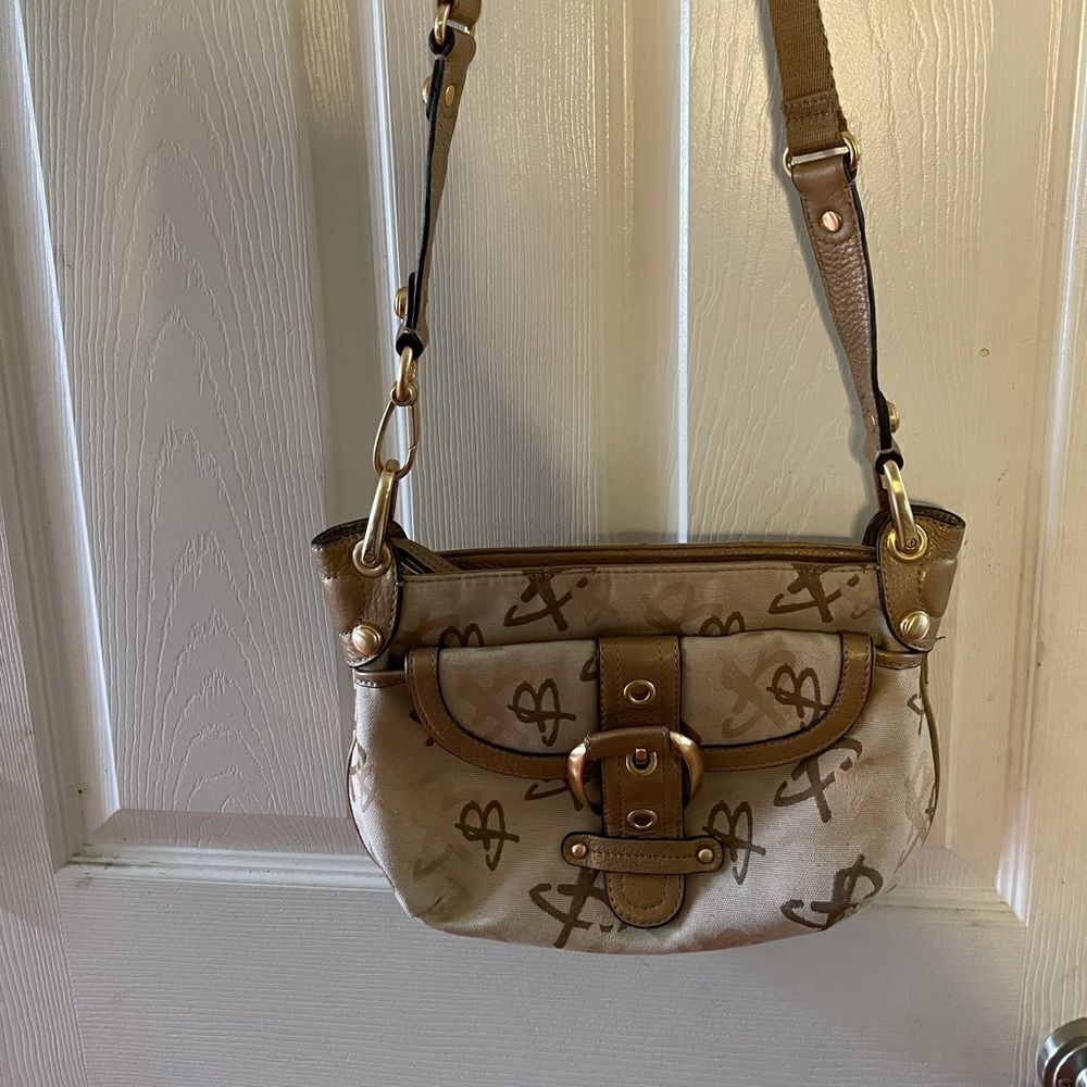 B Makowski signature logo gold crossbody bag
